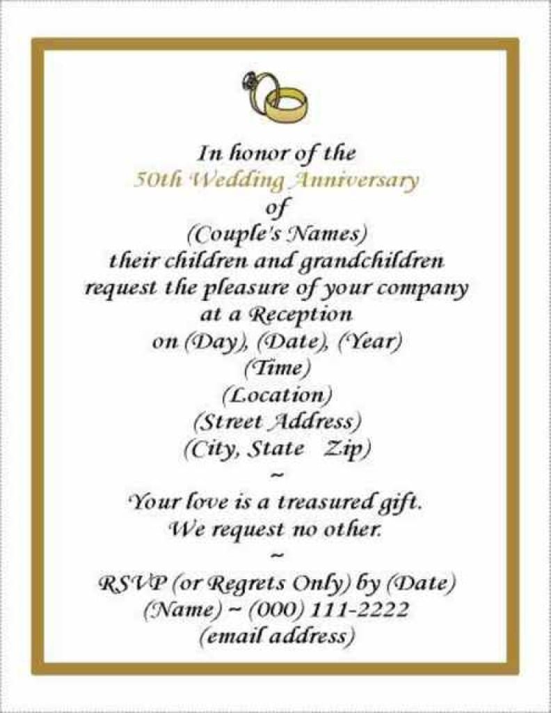 Doc    50th Wedding Anniversary Invitation Wording Samples â 50th